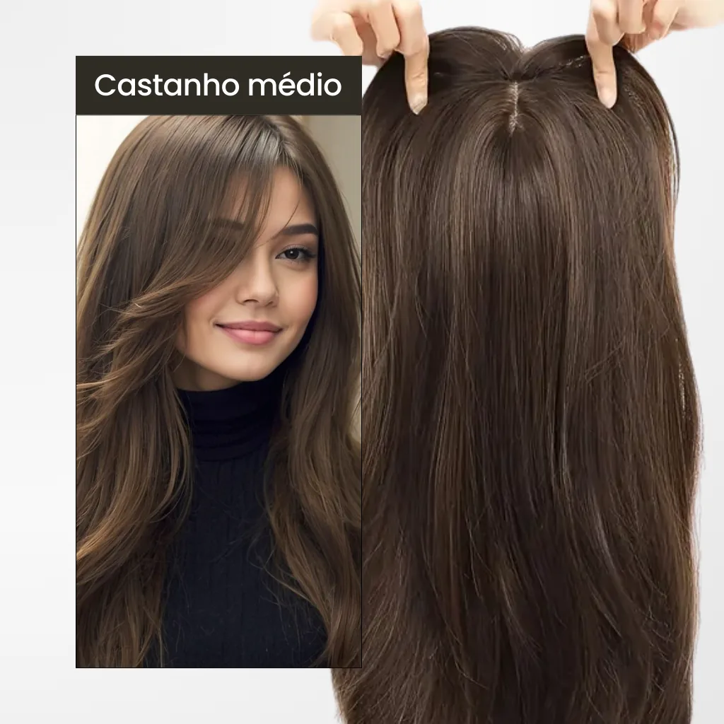 Top Closure - Topo de Cabelo Natural com Franja 45cm | Para Alopecia e Falhas