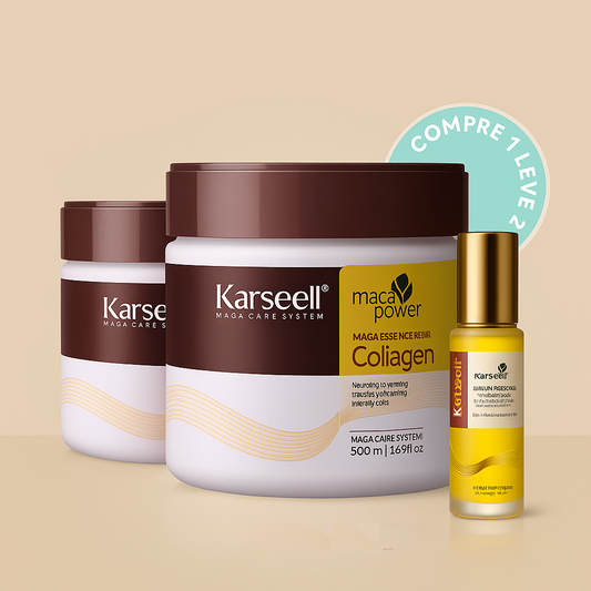 KIT - 2 Máscaras Karseell + Óleo Essencial: Dupla Nutrição - Tratamento Completo com Colágeno