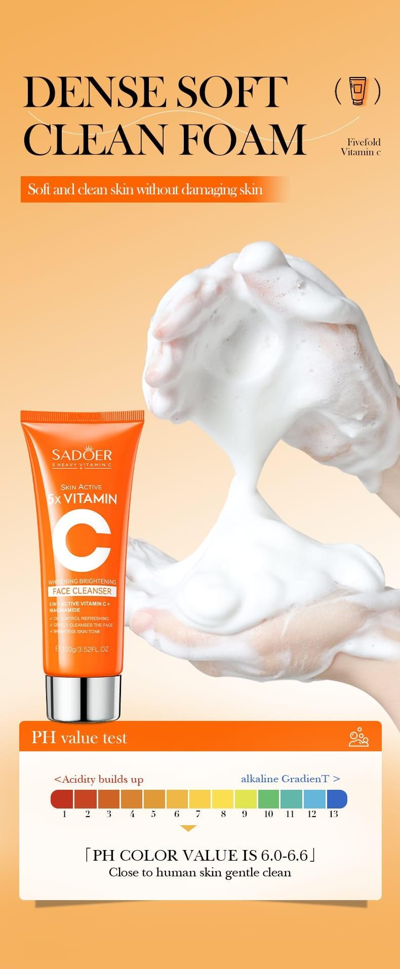 Limpador facial clareador com 5 vitaminas C